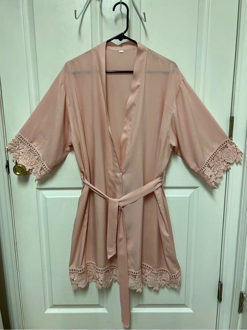 Unbranded Sheer Lace-Trim Robe - Blush Pink